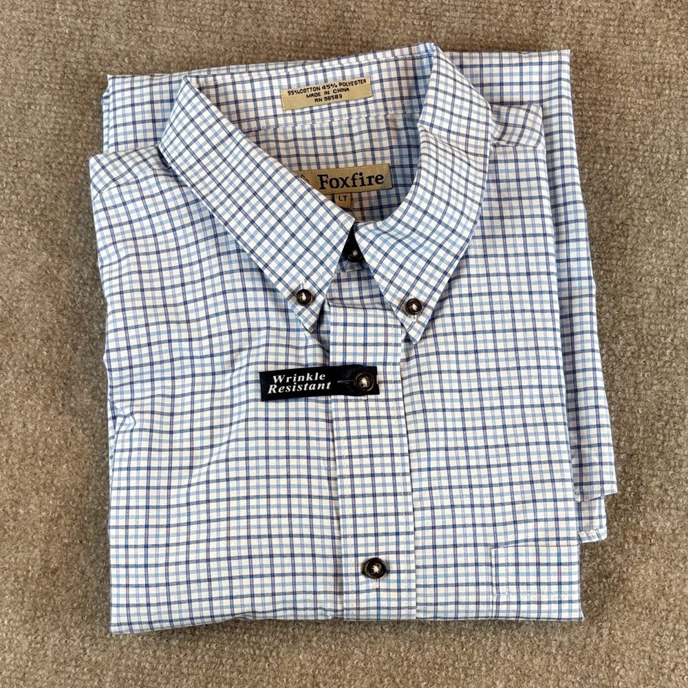 Foxfire Men's Wrinkle Resistant Button Down‎ Short Sleeve Checkered Shirt LT NWT